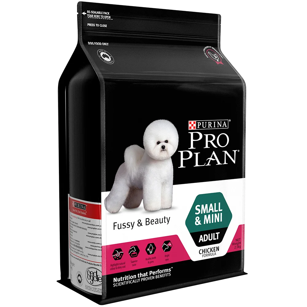Thức ăn cho chó đẹp lông PURINA PRO PLAN Small Mini Fussy Beauty: Giúp chó có bộ lông óng mượt, khỏe mạnh